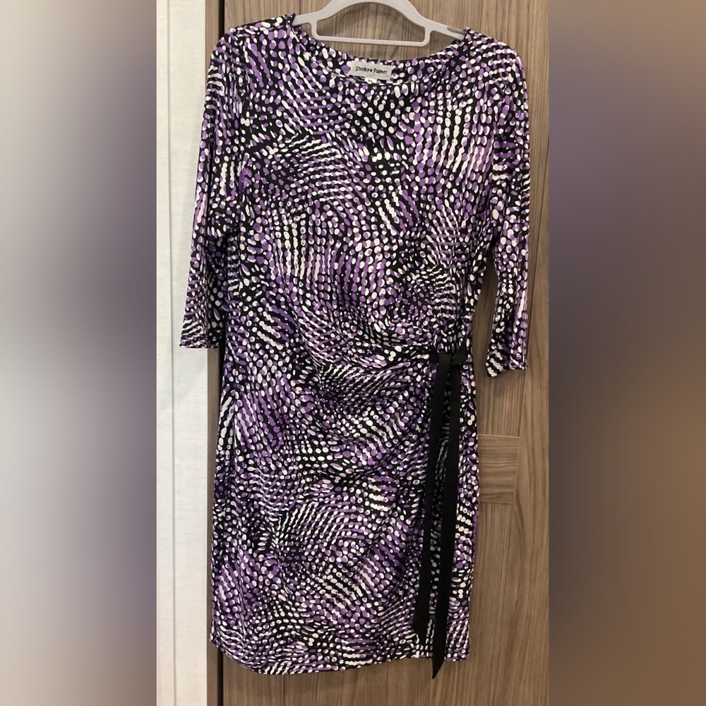 Chico's Purple and Black Swirl Long Sleeve Dress